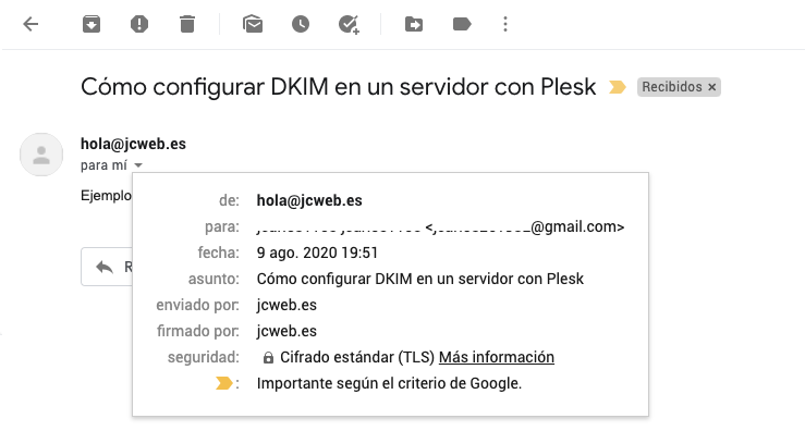como configurar dkim en un servidor con plesk verificacion gmail