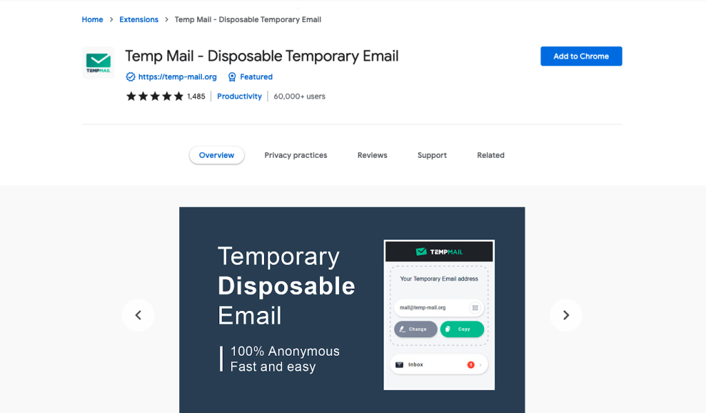 10 extensiones de Chrome para aumentar la productividad Temp Mail