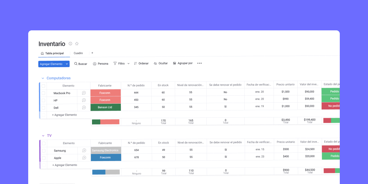 Inventario actualizado y disponible