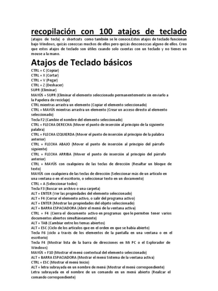 Atajo de teclado correspondiente