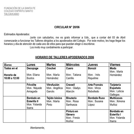 Actividades y talleres ofrecidos