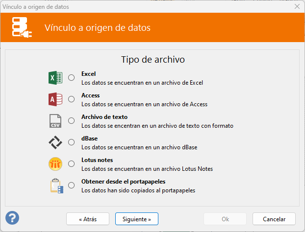 Selección de tipo de archivo