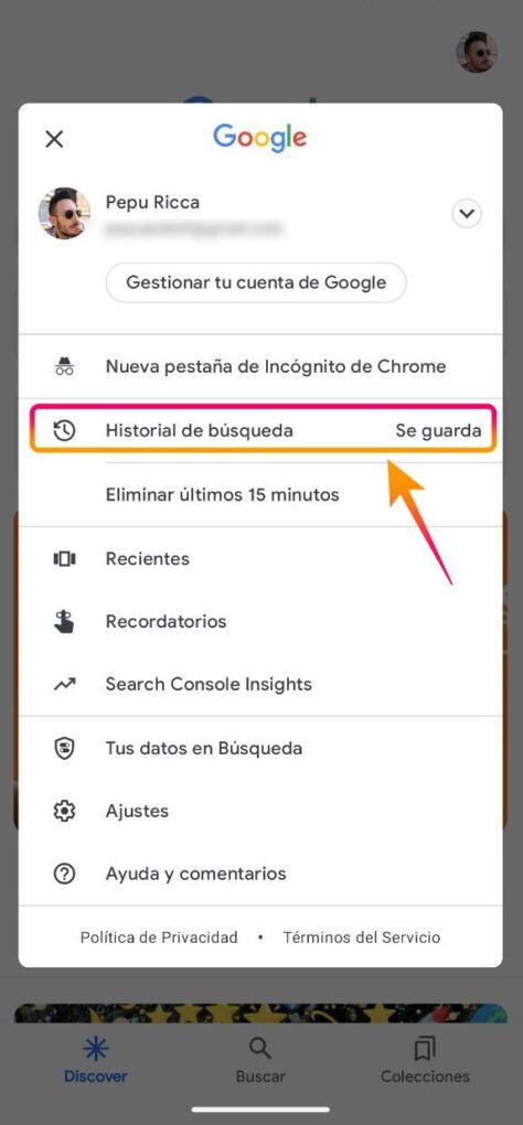 Historial de búsqueda en Chrome