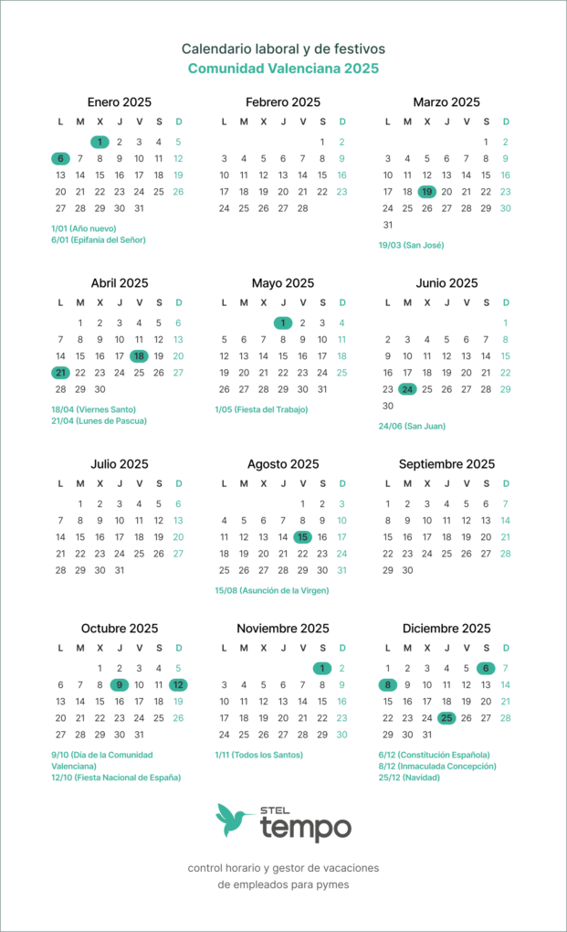 Calendario laboral 2025 en España: organiza tus vacaciones 21 Días libres en calendario laboral