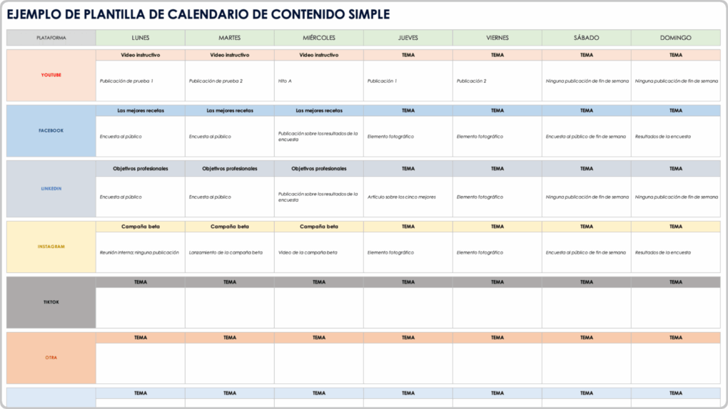 Calendario de publicaciones