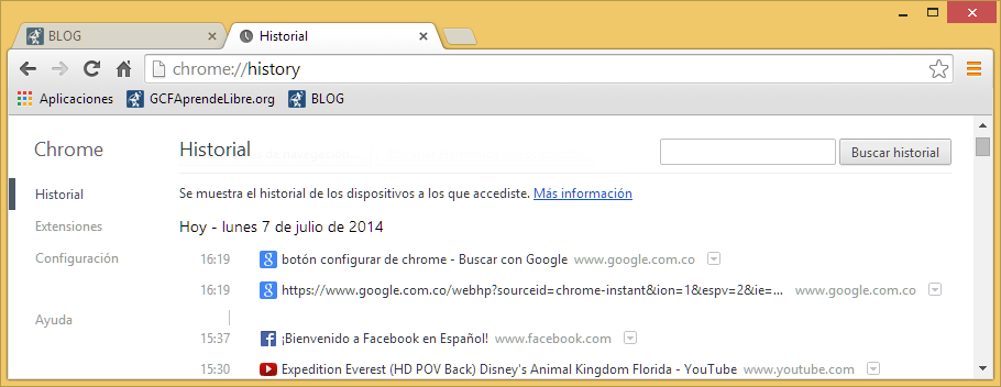 Historial de búsqueda en Chrome