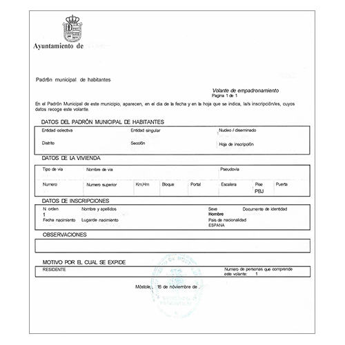 Certificado de empadronamiento