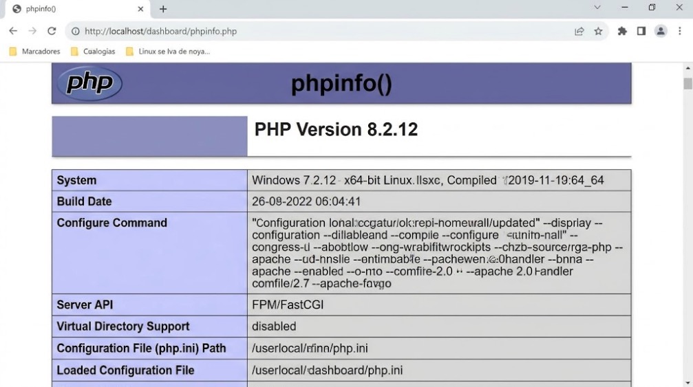Comprobación de versión de PHP en phpinfo en XAMPP