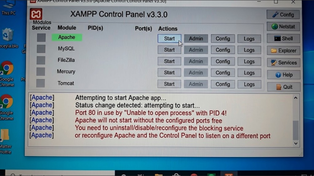 xampp error puerto 80 ocupado